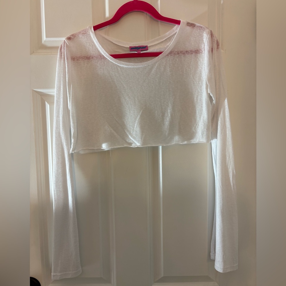 Edikted White Sheer Long Sleeve Crop Top